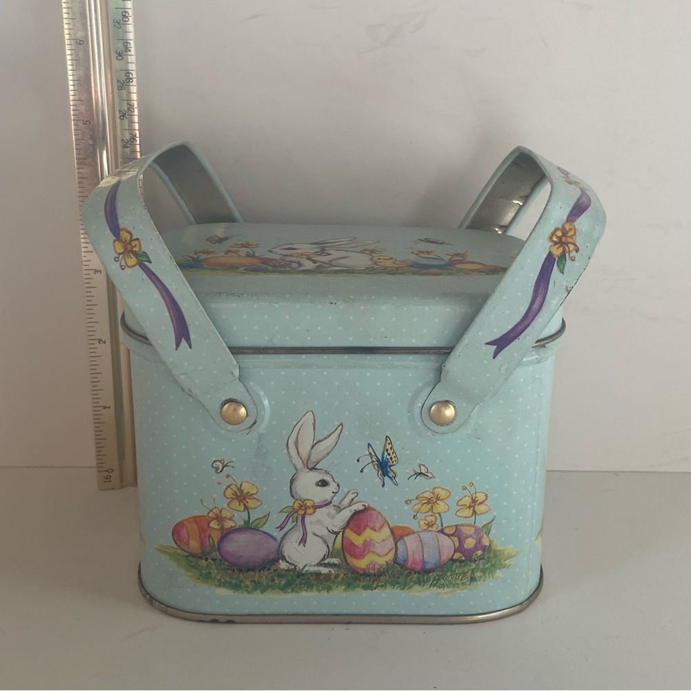 Easter Bunny Tin Basket with Handles